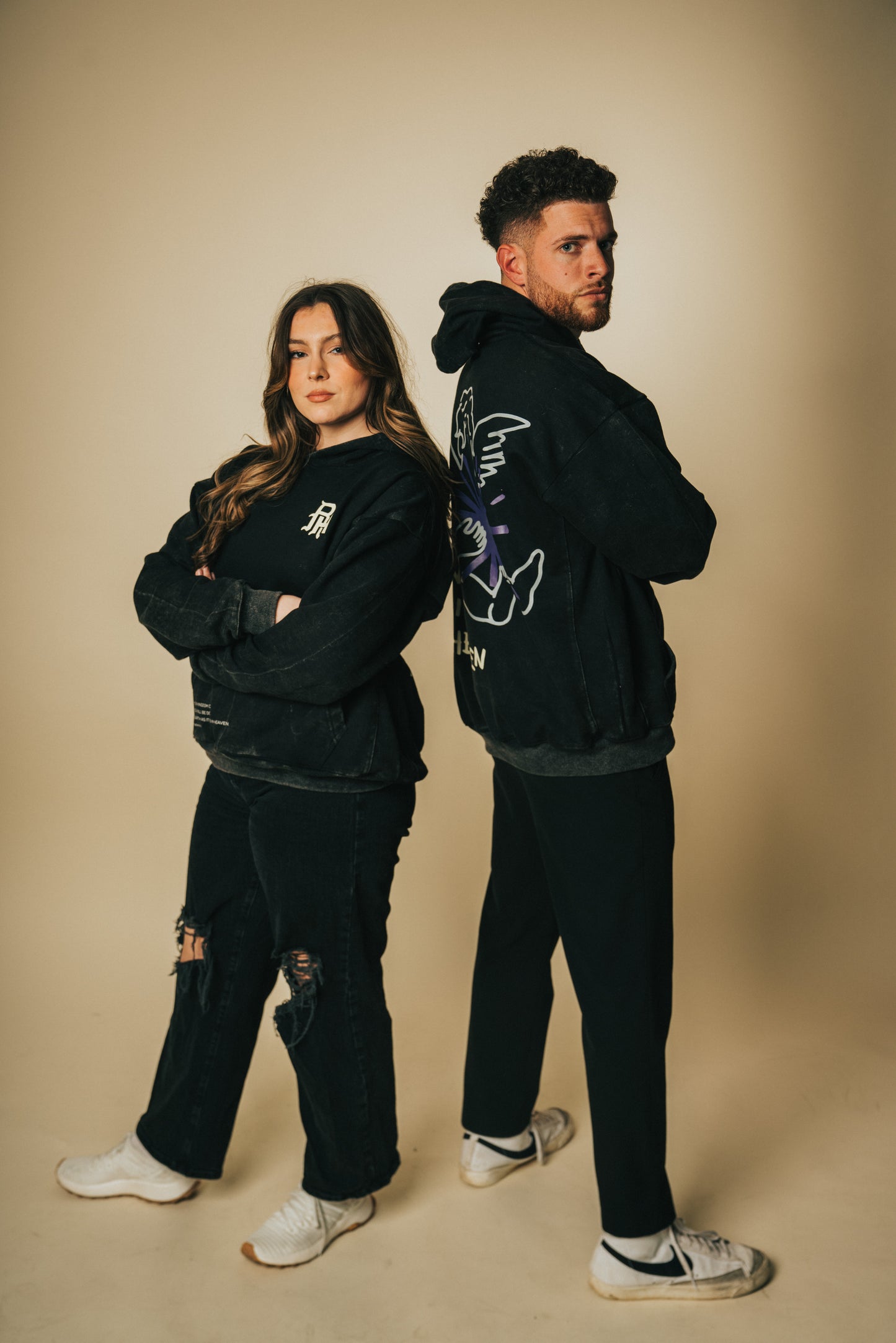 Runway in Heaven Black Acid Washed Angel Hoodie