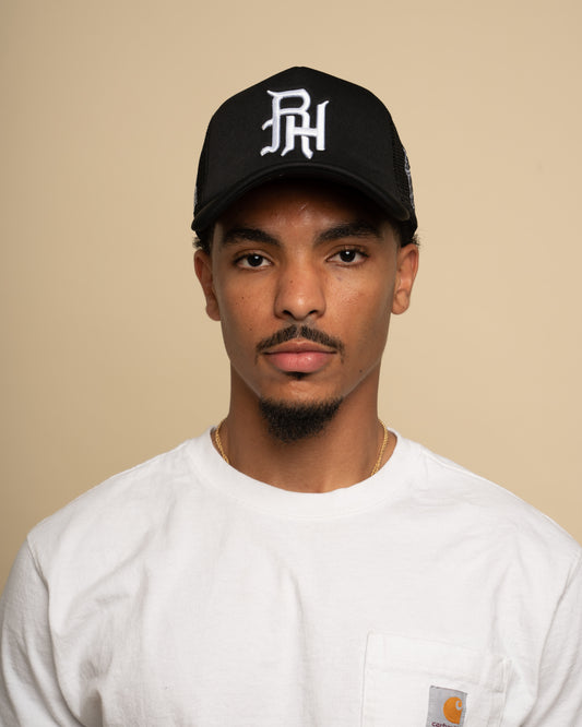 Runway in Heaven Patch Embroidered Trucker Hat - Black