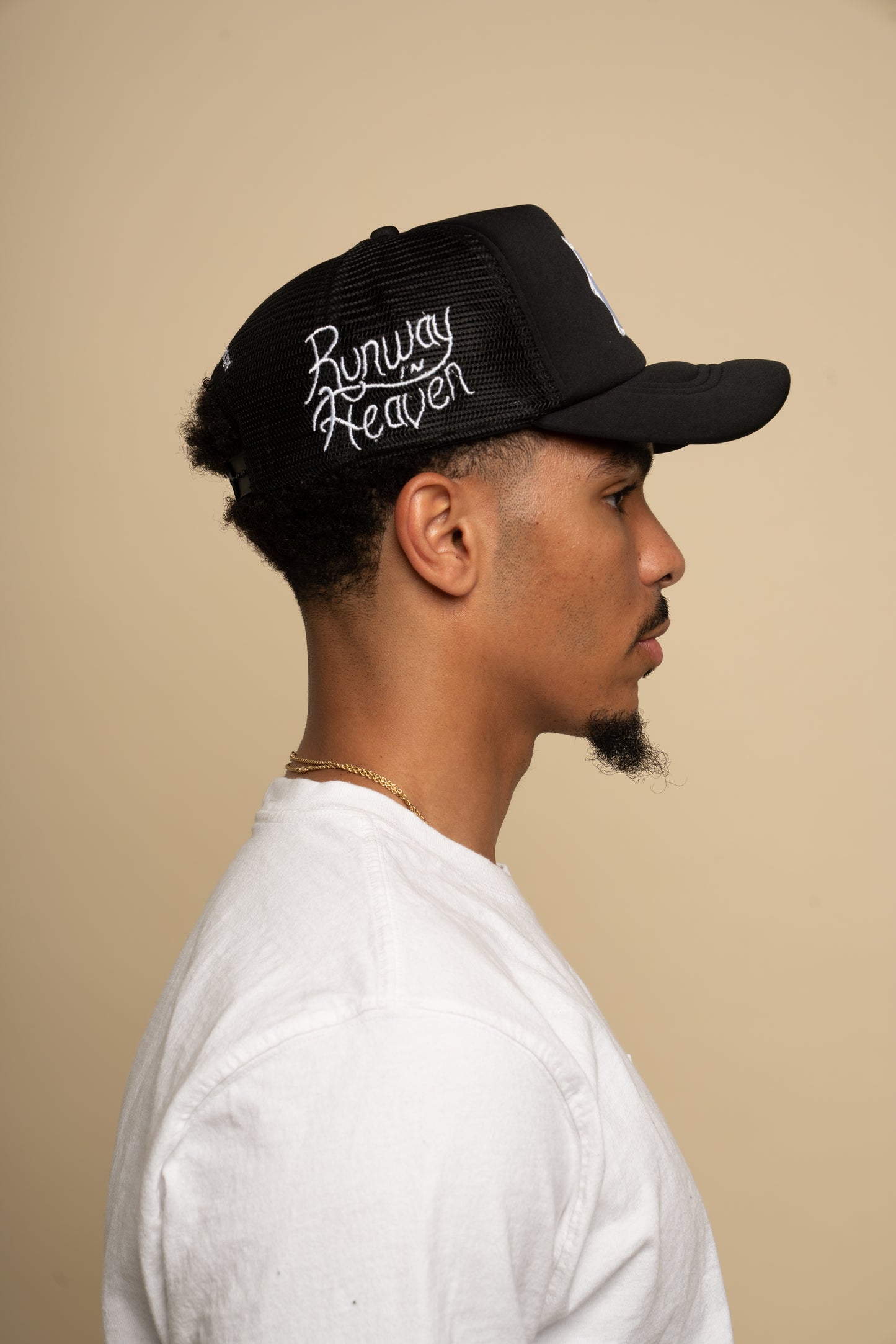 Runway in Heaven Patch Embroidered Trucker Hat - Black