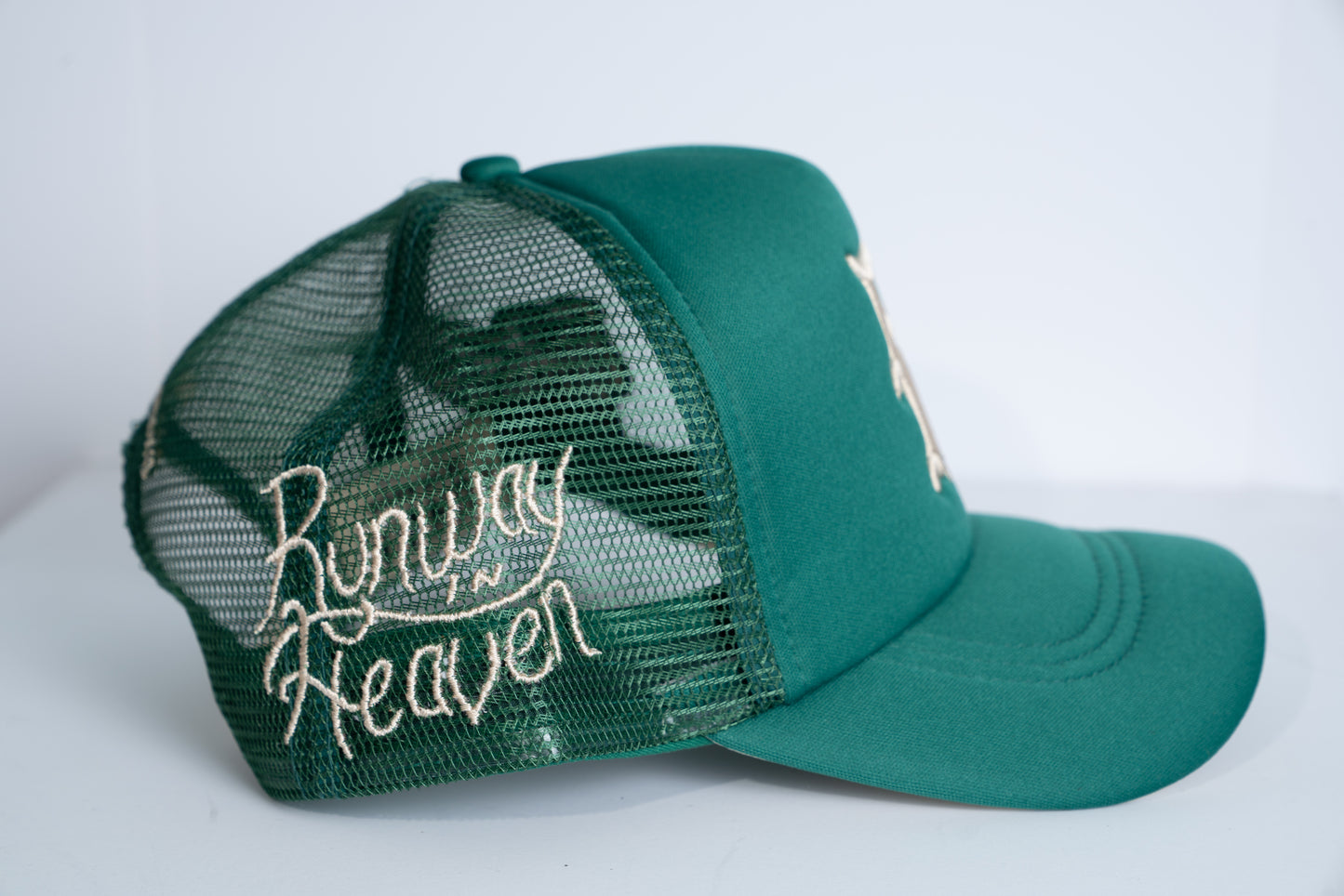 Runway in Heaven Patch Embroidered Trucker Hat - Green