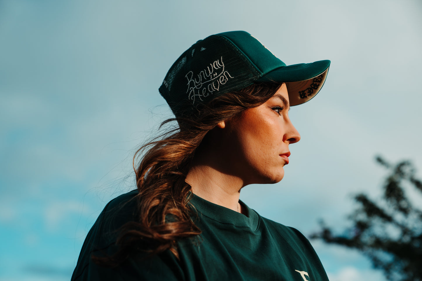 Runway in Heaven Patch Embroidered Trucker Hat - Green